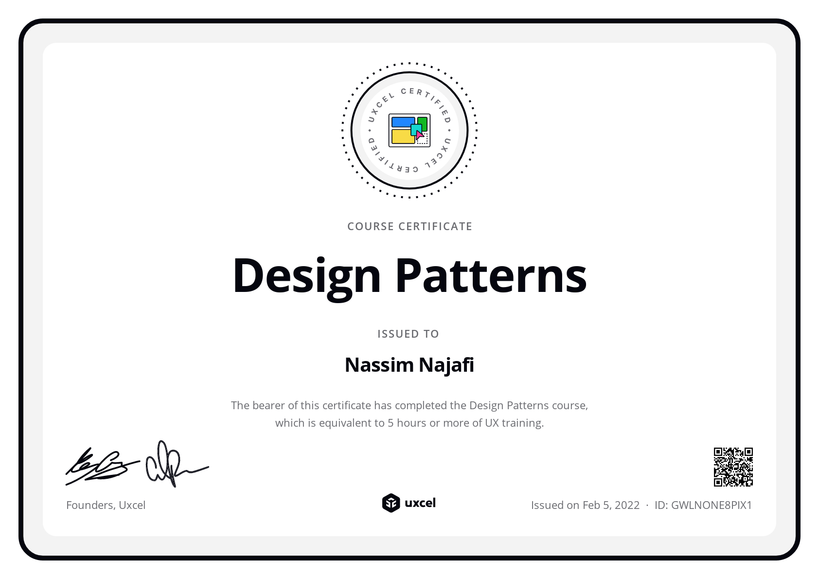 Nassim Najafi's certificate